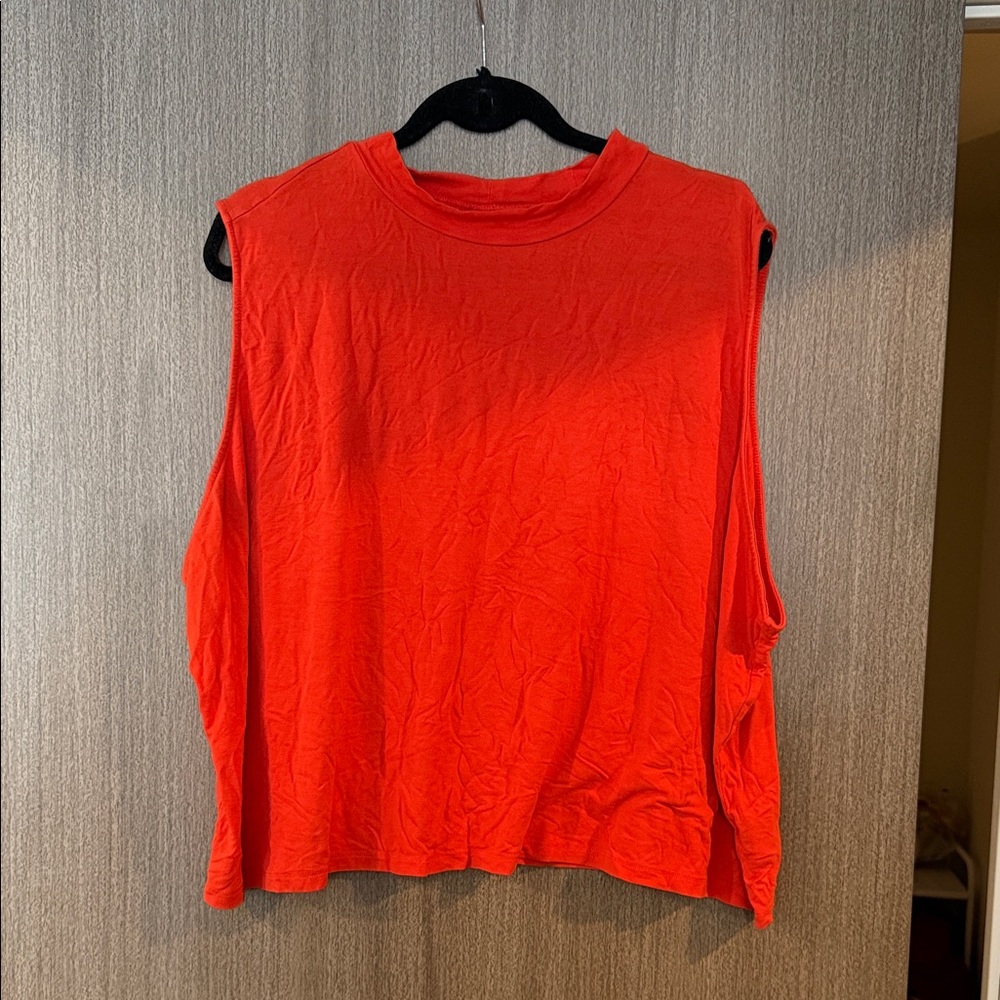 Ava & Viv Sleeveless Crewneck Crop Top - Bright Orange-Red
